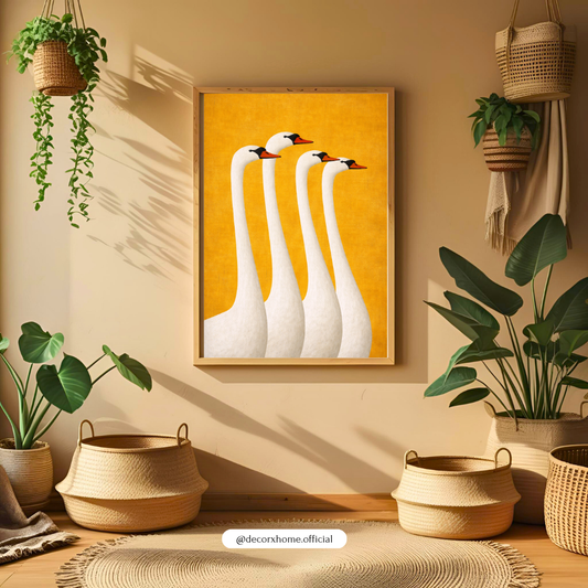Golden Swan Minimal Wall Art | Elegant Bird Illustration Poster | Modern Japandi Decor | Decorxhome