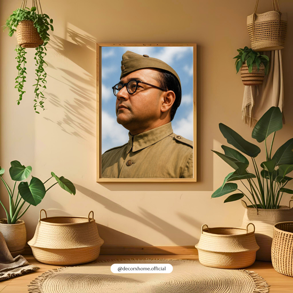 Netaji Subhas Chandra Bose Portrait Wall Art – Patriotic Freedom Fighter Poster | Vintage Inspired Indian Leader Artwork for Home, Office & Study | Decorxhome