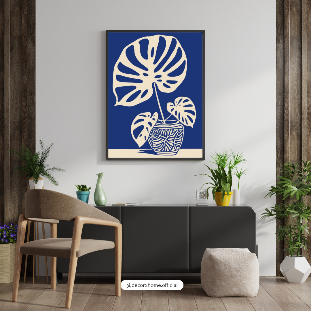 Blue Monstera Bloom – Modern Botanical Art Wall Poster