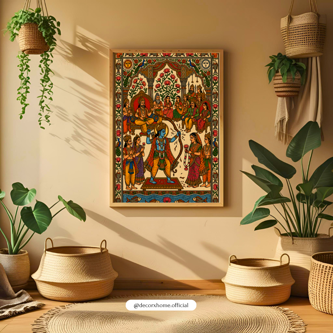 Lord Krishna & Radha Traditional Folk Art Poster | Indian Mythology & Spiritual Wall Art