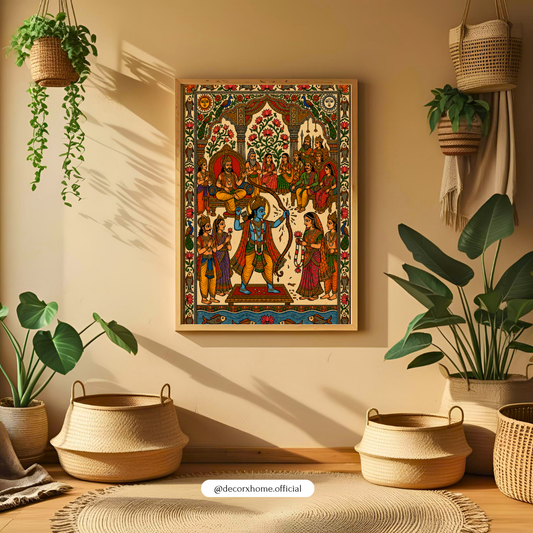 Lord Krishna & Radha Traditional Folk Art Poster | Indian Mythology & Spiritual Wall Art