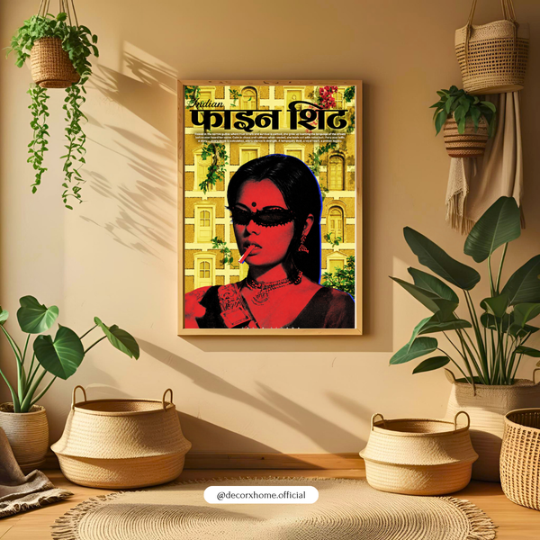 Indian Pop Art Woman Poster | Retro Indian Woman & Cigarette Wall Art | Bold Vintage Indian Artwork | Contemporary Wall Décor | Decorexhome
