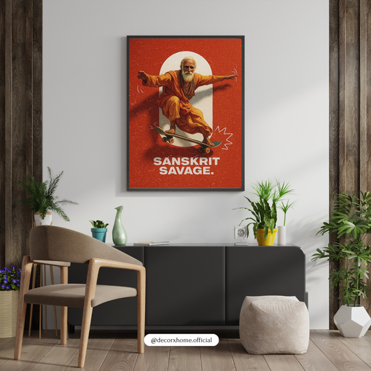 Sanskrit Savage – Epic Skate Monk Retro Wall Poster