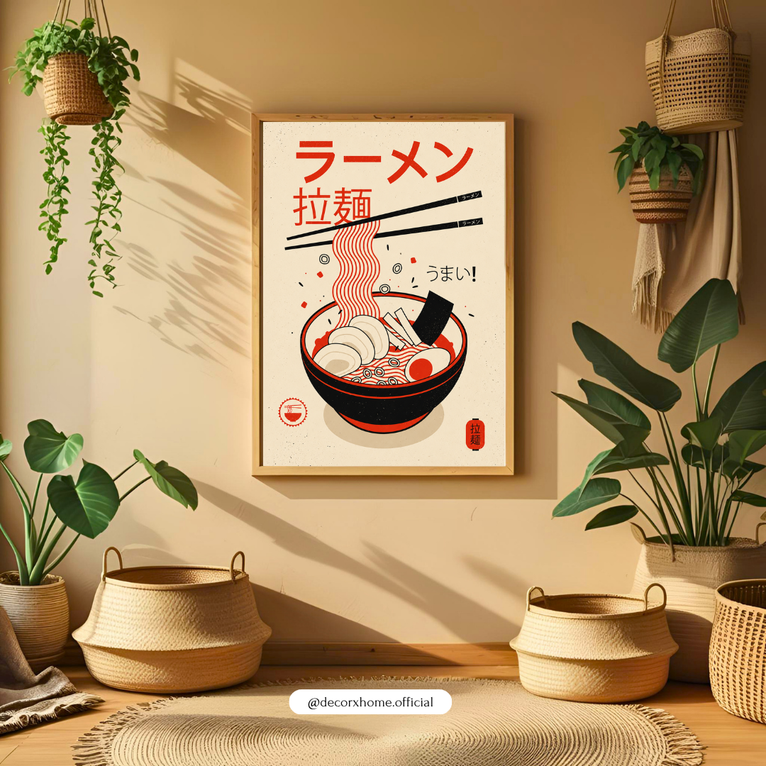 Japanese Ramen Bowl Poster | Modern Asian Food Art Wall Decor by DecorxHome