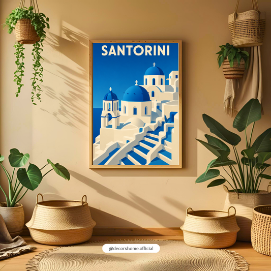 Santorini Greece Travel Poster | Minimalist Mediterranean Wall Art by DecorxHome