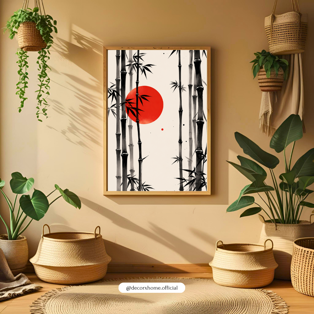Japanese Bamboo Forest Wall Art Poster | Minimalist Zen Ink Painting Decor
