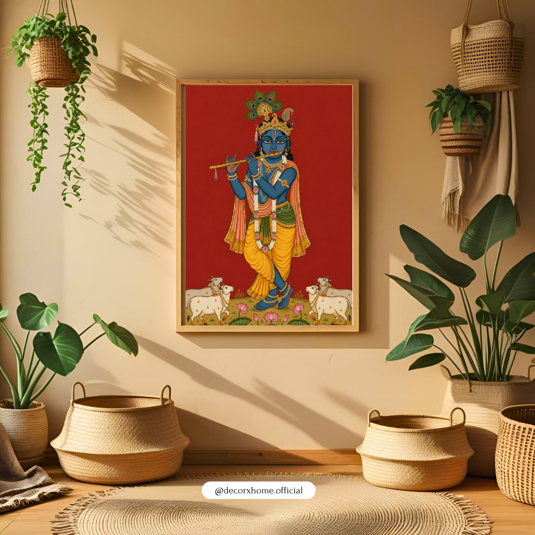 Lord Krishna Flute Wall Art Poster | Traditional Indian Spiritual Artwork | Hindu Devotional Print | Decorexhome