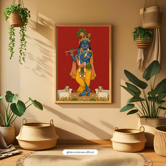 Lord Krishna Flute Wall Art Poster | Traditional Indian Spiritual Artwork | Hindu Devotional Print | Decorexhome