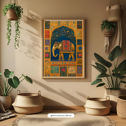 Royal Elephant Mosaic Poster – Traditional Indian Palace Art Wall Decor