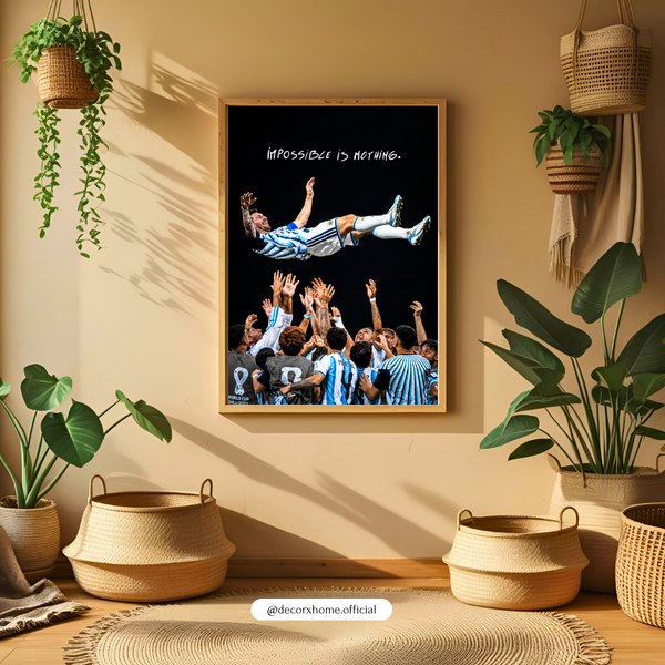 Lionel Messi “Impossible Is Nothing” Football Wall Art Poster – Argentina World Cup Celebration | Sports Room Decor