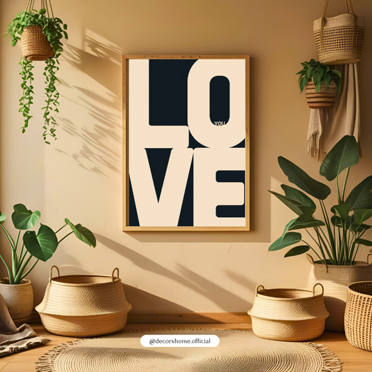 LOVE Typography Wall Art Poster – Minimalist Black & Beige Text Design | Modern Aesthetic Quote Decor for Bedroom, Living Room & Couple Spaces | Decorxhome