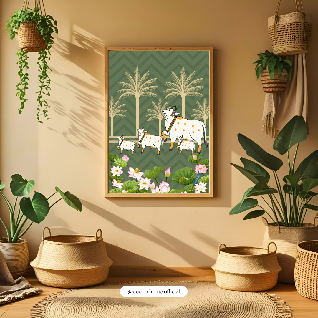 Lotus Grove Heritage Poster – Traditional Indian Folk Art Wall Decor