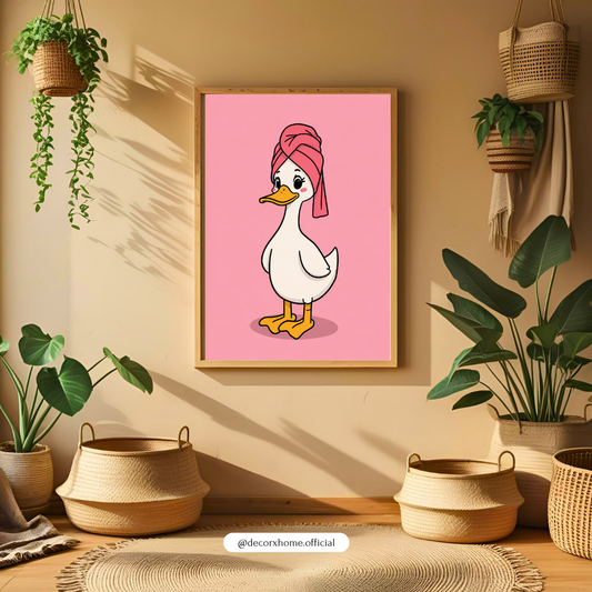 Cute Spa Duck Poster | Pink Cartoon Duck Wall Art for Kids Room & Bathroom – Decorxhome