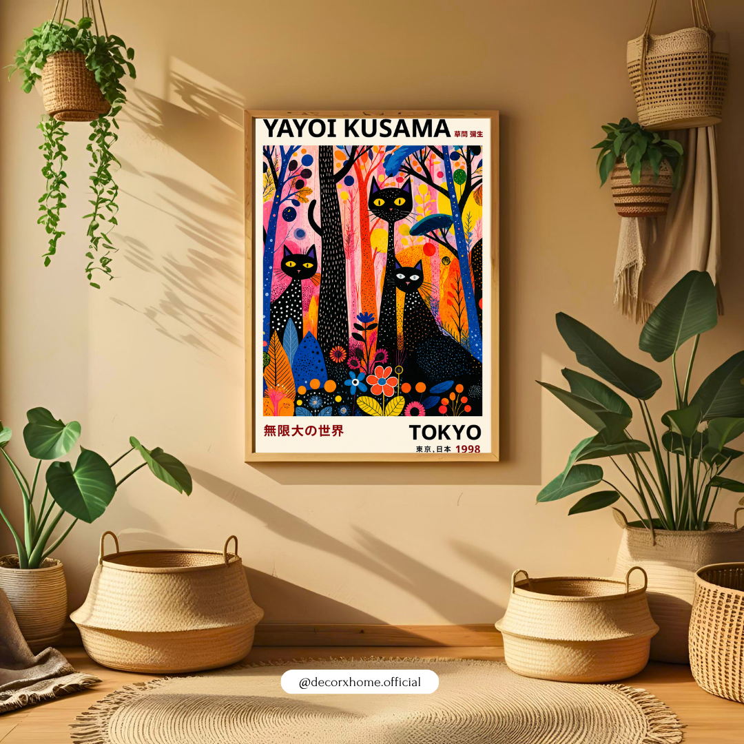 Colorful Cat Forest Wall Art Poster | Whimsical Pop Art Animal Decor
