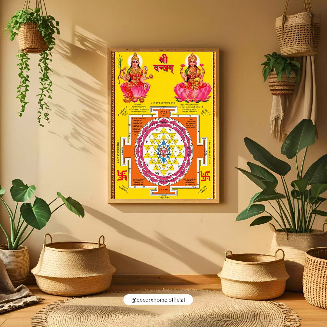 Shree Yantra with Goddess Lakshmi & Kubera Poster | Vastu Spiritual Wall Art | Decorxhome