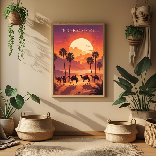 🐪 Morocco Desert Sunset – Framed Travel Wall Art Print 🖼️