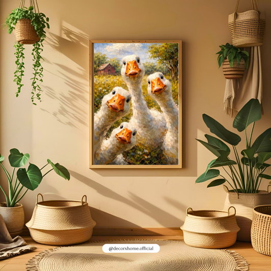 Cute Duck Family Painting Wall Art | Farmhouse Animal Poster | Whimsical Nature Decor | Decorxhome