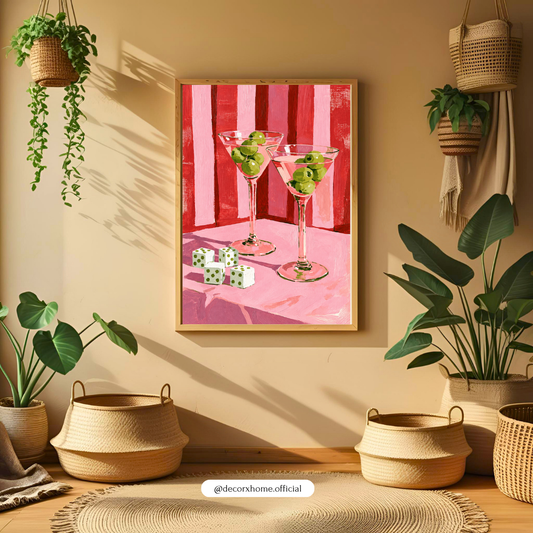 Pink Martini Glass Wall Art Poster | Modern Cocktail & Bar Decor – Decorxhome