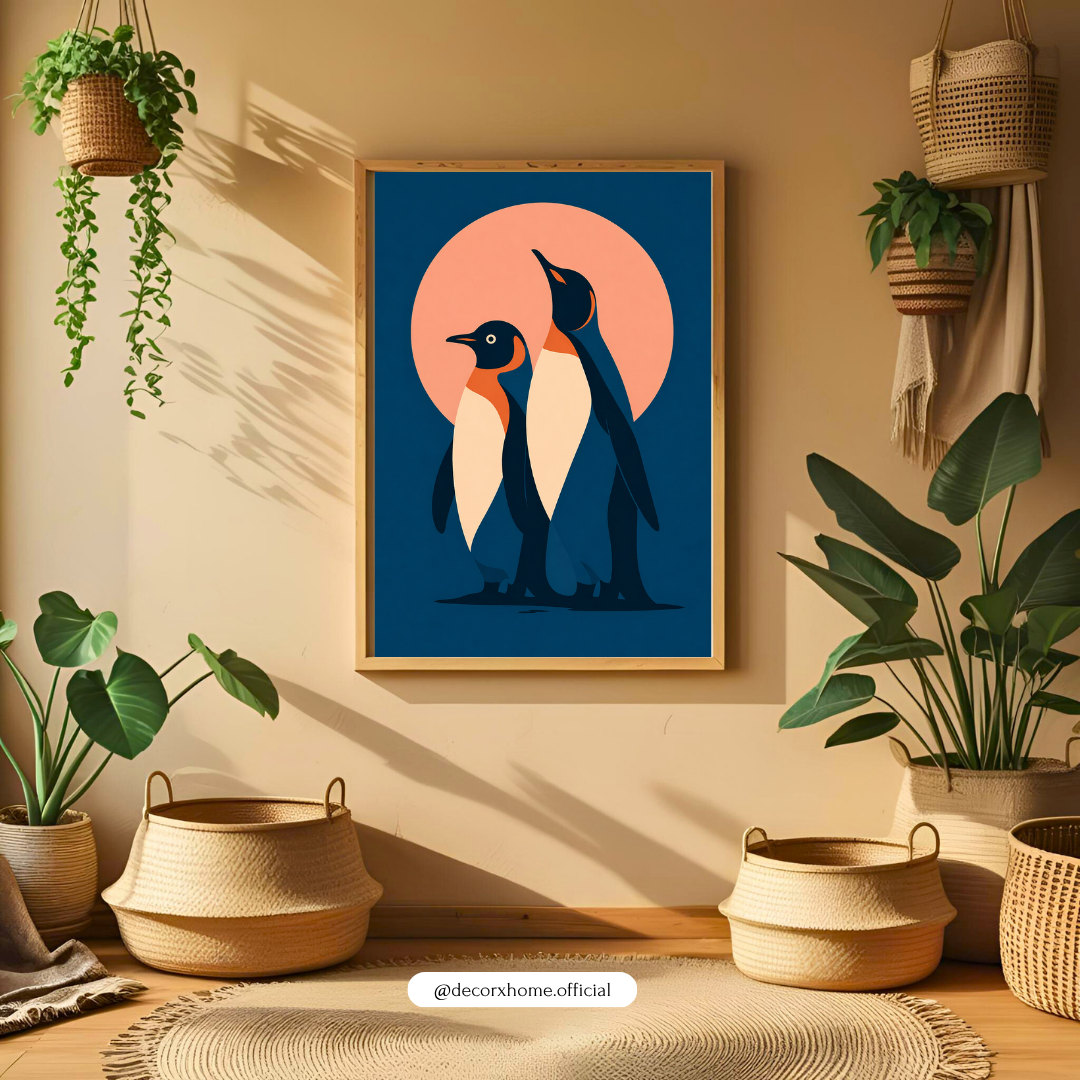 Penguin Wall Art Poster – Minimalist Animal Illustration | Modern Aesthetic Canvas Print (Framed)