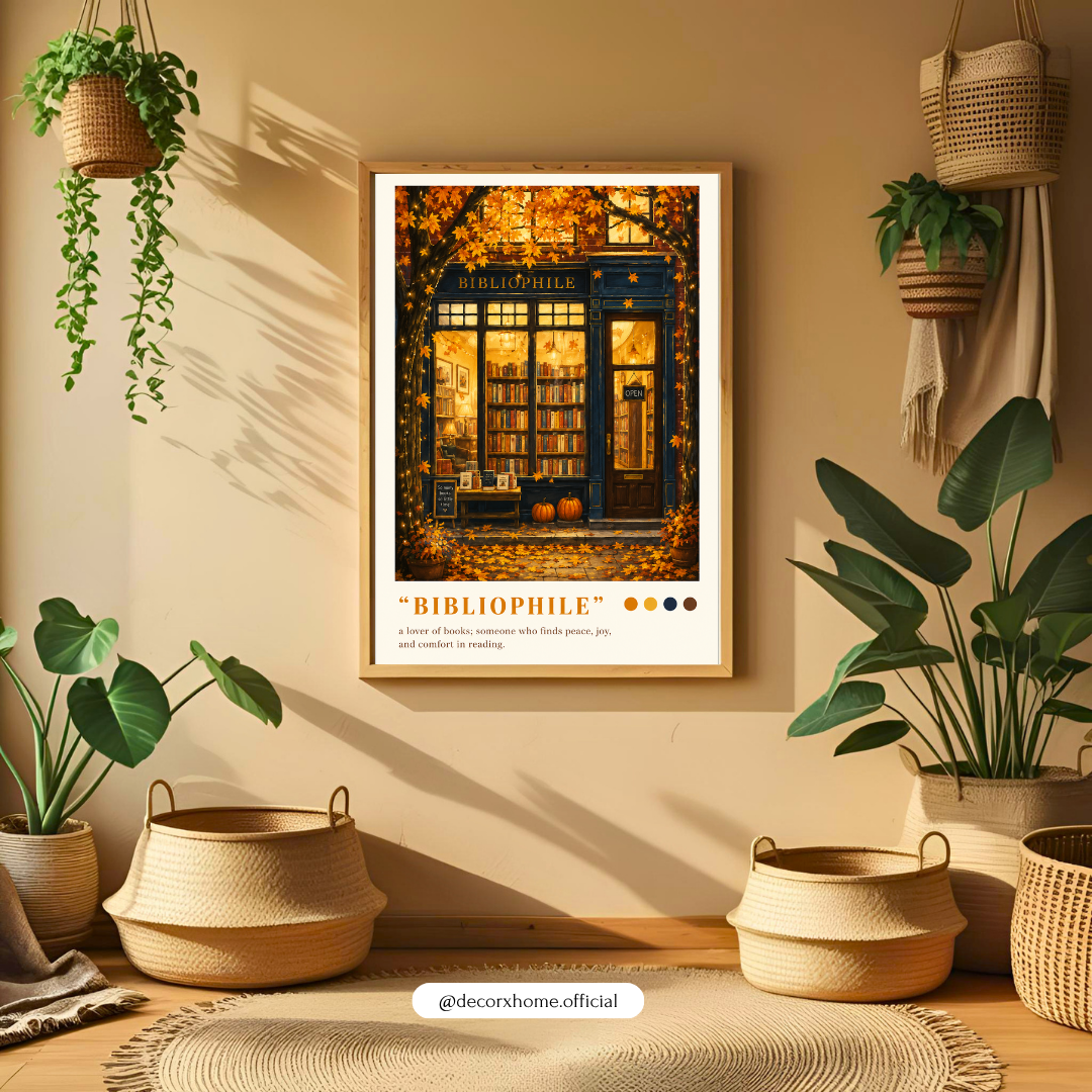 Bibliophile Bookstore Poster – Cozy Autumn Literary Wall Art