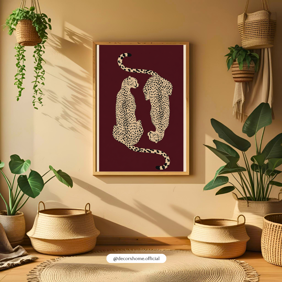 Cheetah Couple Wall Art – Minimalist Leopard Print Animal Poster