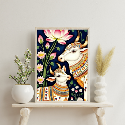 Sacred Serenity | Kamadhenu & Calf Traditional Framed Poster