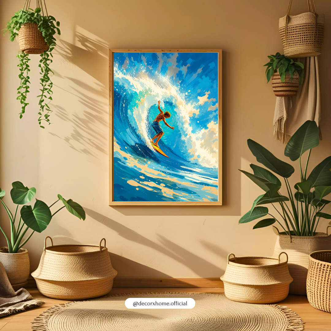 Decorexhome Surfing the Wave Wall Art Poster | Dynamic Ocean Surf Canvas Print | Coastal Adventure Home Decor