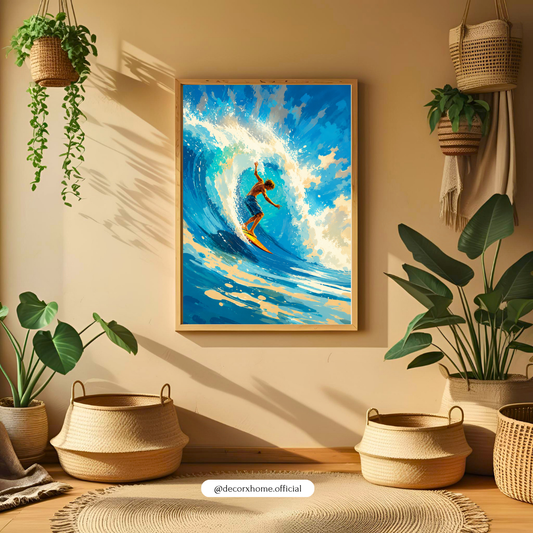 Decorexhome Surfing the Wave Wall Art Poster | Dynamic Ocean Surf Canvas Print | Coastal Adventure Home Decor