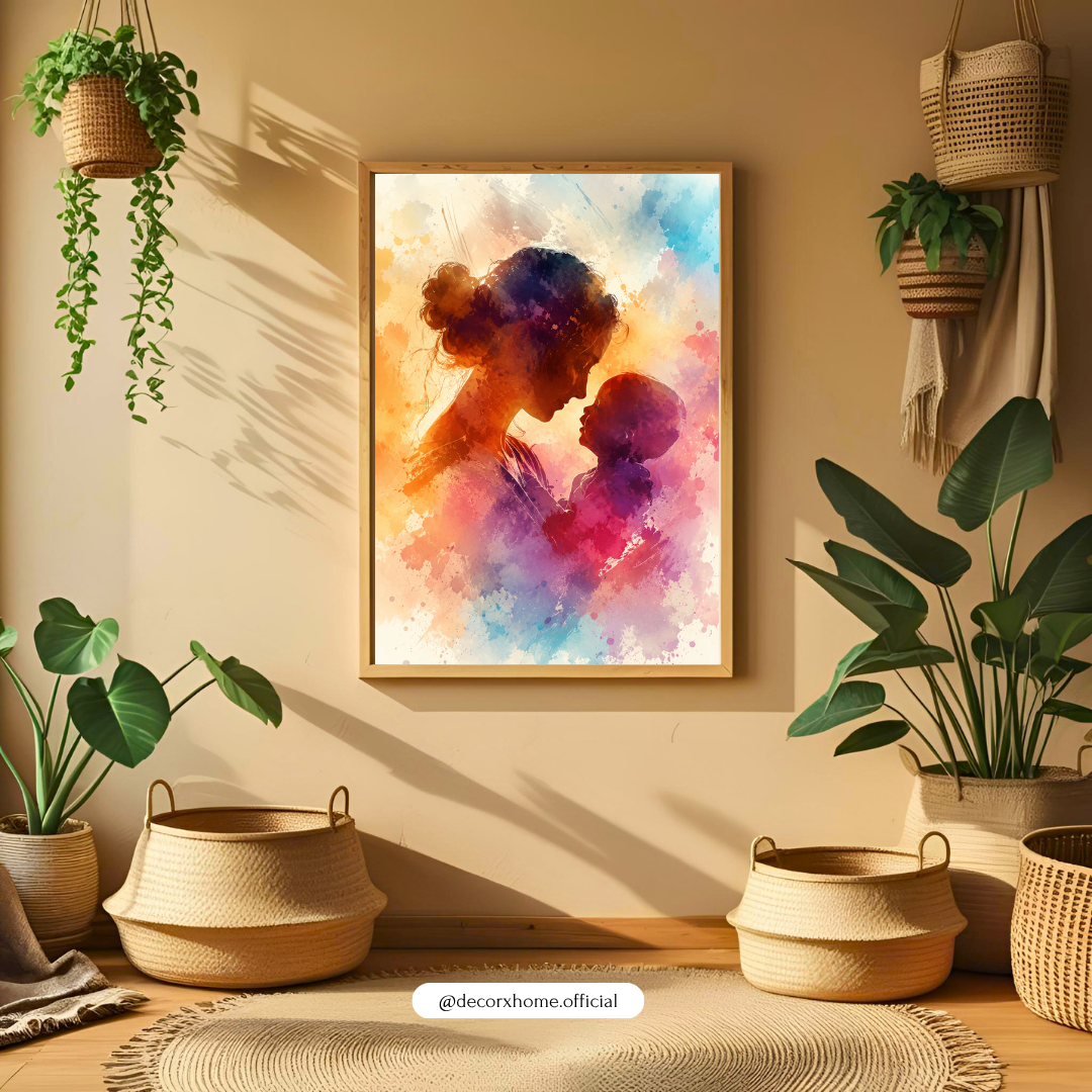 Mother & Child Watercolor Wall Art Poster | Heartwarming Family Love Decor