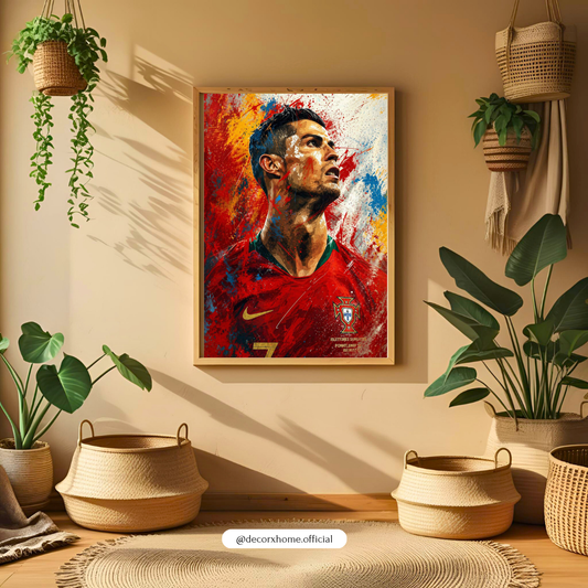 Cristiano Ronaldo Abstract Art Poster with Frame – Football Legend Wall Decor for Bedroom & Gaming Room