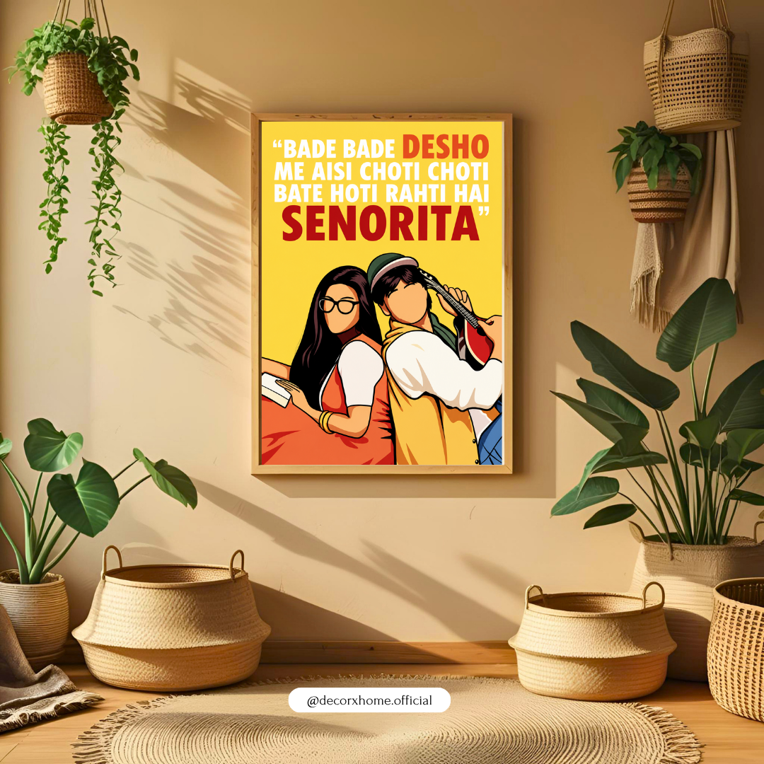 Senorita Poster | Bollywood Romance Quote Wall Art | Indian Couple Illustration | Retro Hindi Movie Inspired Artwork | Romantic Wall Décor | Decorexhome