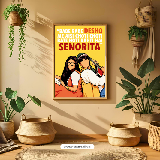Senorita Poster | Bollywood Romance Quote Wall Art | Indian Couple Illustration | Retro Hindi Movie Inspired Artwork | Romantic Wall Décor | Decorexhome