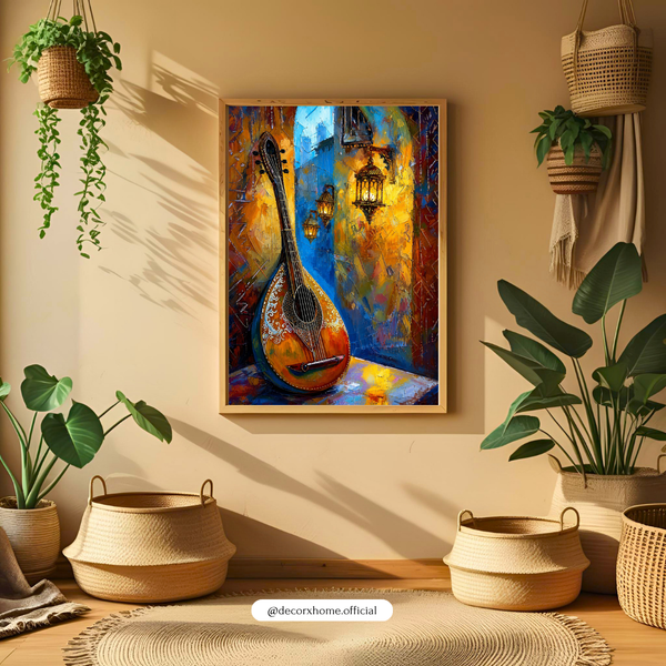 Decorexhome Vibrant Oud Melody Wall Art Poster | Abstract Musical Instrument Canvas Print | Artistic Boho Home Decor