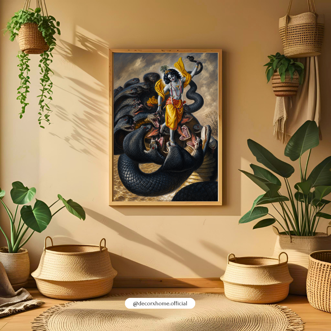Lord Krishna Kaliya Mardan Wall Art Poster | Divine Victory Over Evil Mythological Artwork