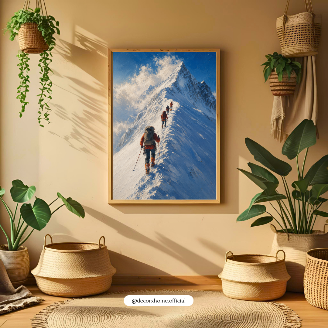 Decorexhome Summit Ridge Expedition Wall Art Poster | Snow Mountain Adventure Canvas Print | Alpine Climbing Home Decor