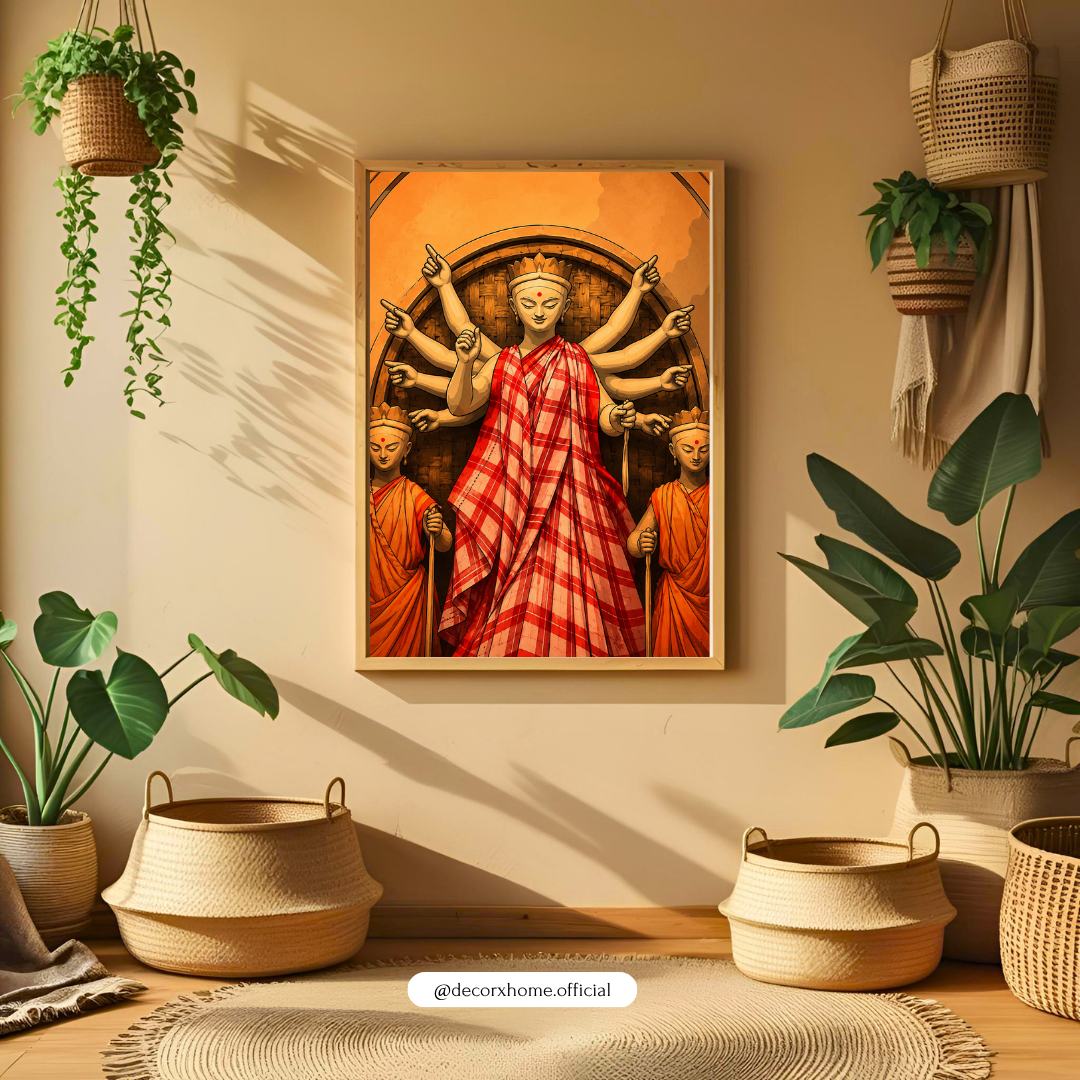 Maa Durga Bengali Saree Wall Art Poster | Traditional Indian Festival Art – Decorxhome