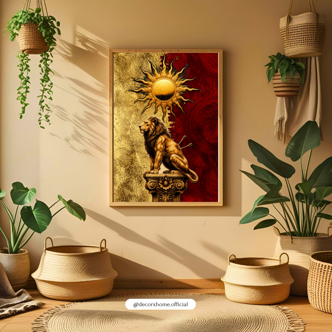 Royal Lion & Sun Wall Art – Golden Luxury Poster & Framed Art