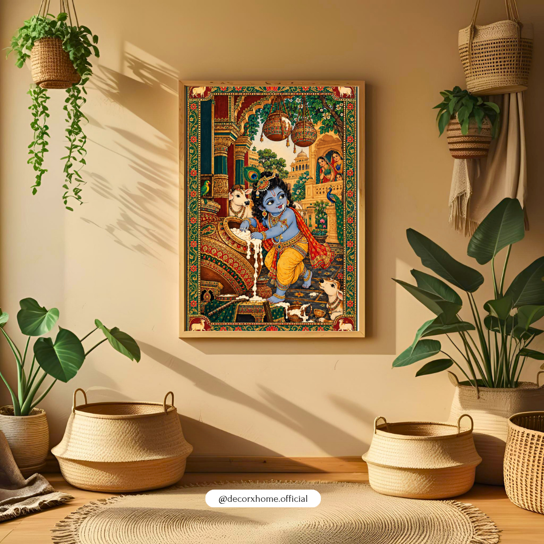 Krishna Makhan Chor Traditional Indian Art Poster | Decorxhome