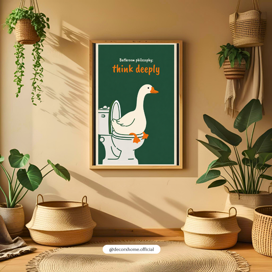 Bathroom Philosophy: Think Deeply Duck Poster | Funny Bathroom Wall Art by DecorxHome