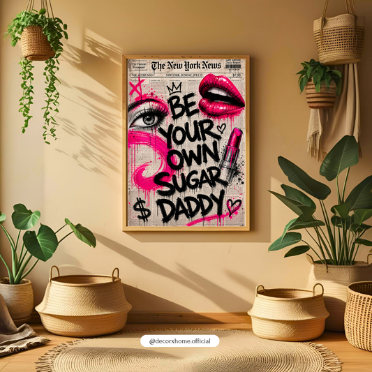 Decorexhome “Be Your Own Sugar Daddy” Graffiti Wall Art Poster | Fashion Pop Art Canvas Print | Bold Pink Statement Decor