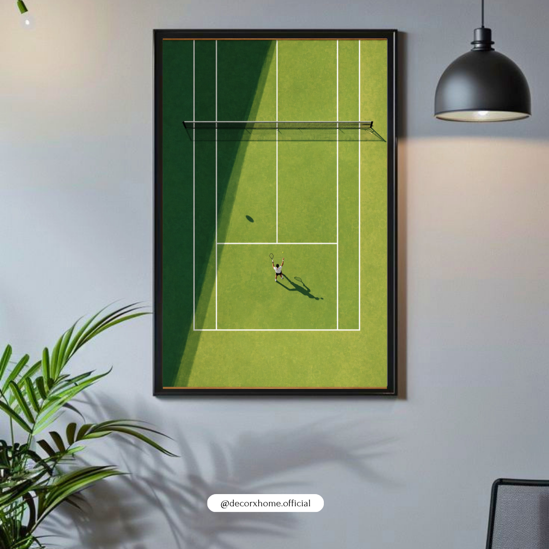 Tennis Court Wall Art Poster – Minimal Sports Aesthetic Print | Modern Athlete Decor (Framed)