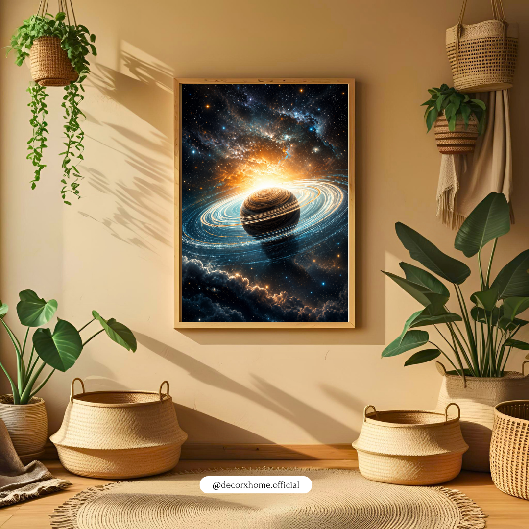 Cosmic Ringed Planet Space Wall Art Poster | Galaxy & Saturn Inspired Celestial Print | Decorexhome