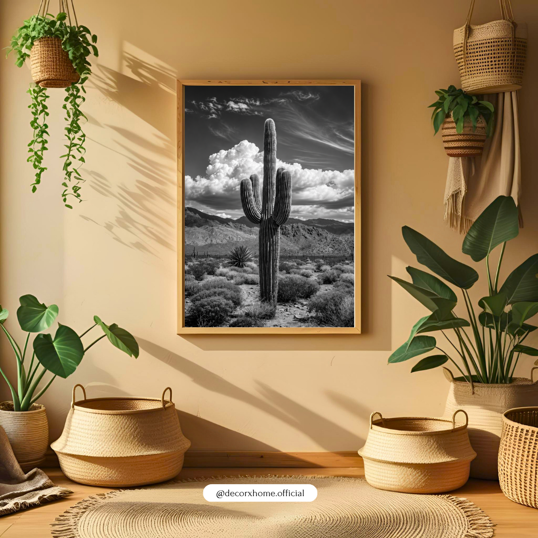 DecorexHome Black & White Cactus Desert Wall Art Poster | Minimalist Botanical Photography Decor