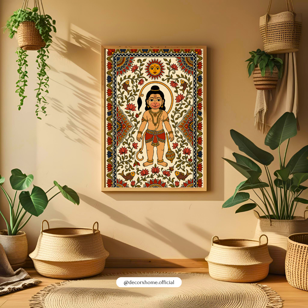 Lord Hanuman Traditional Folk Art Poster | Hanuman Ji Spiritual & Devotional Wall Art