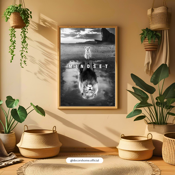 Mindset Lion Reflection Poster – Powerful Motivation Wall Art | Decorxhome