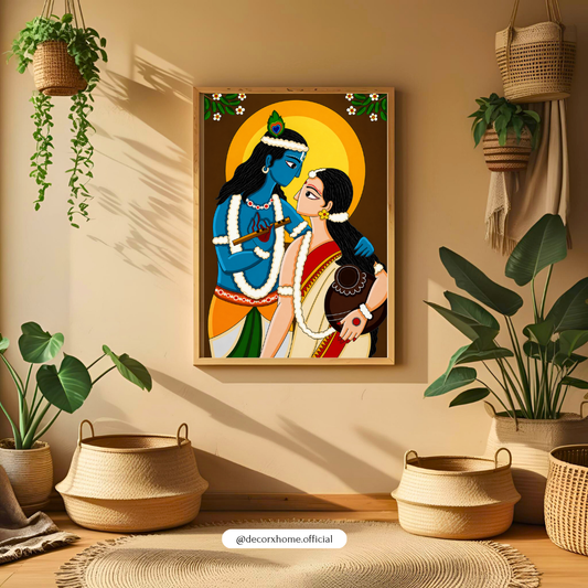 Radha Krishna Divine Love Wall Art Poster – Traditional Indian Folk Style Spiritual Painting | Decorxhome