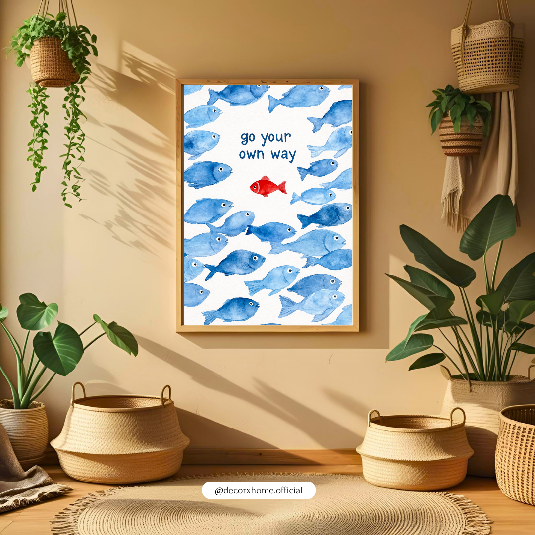 Go Your Own Way Motivational Fish Poster | Minimalist Inspirational Wall Art by DecorxHome Product Description