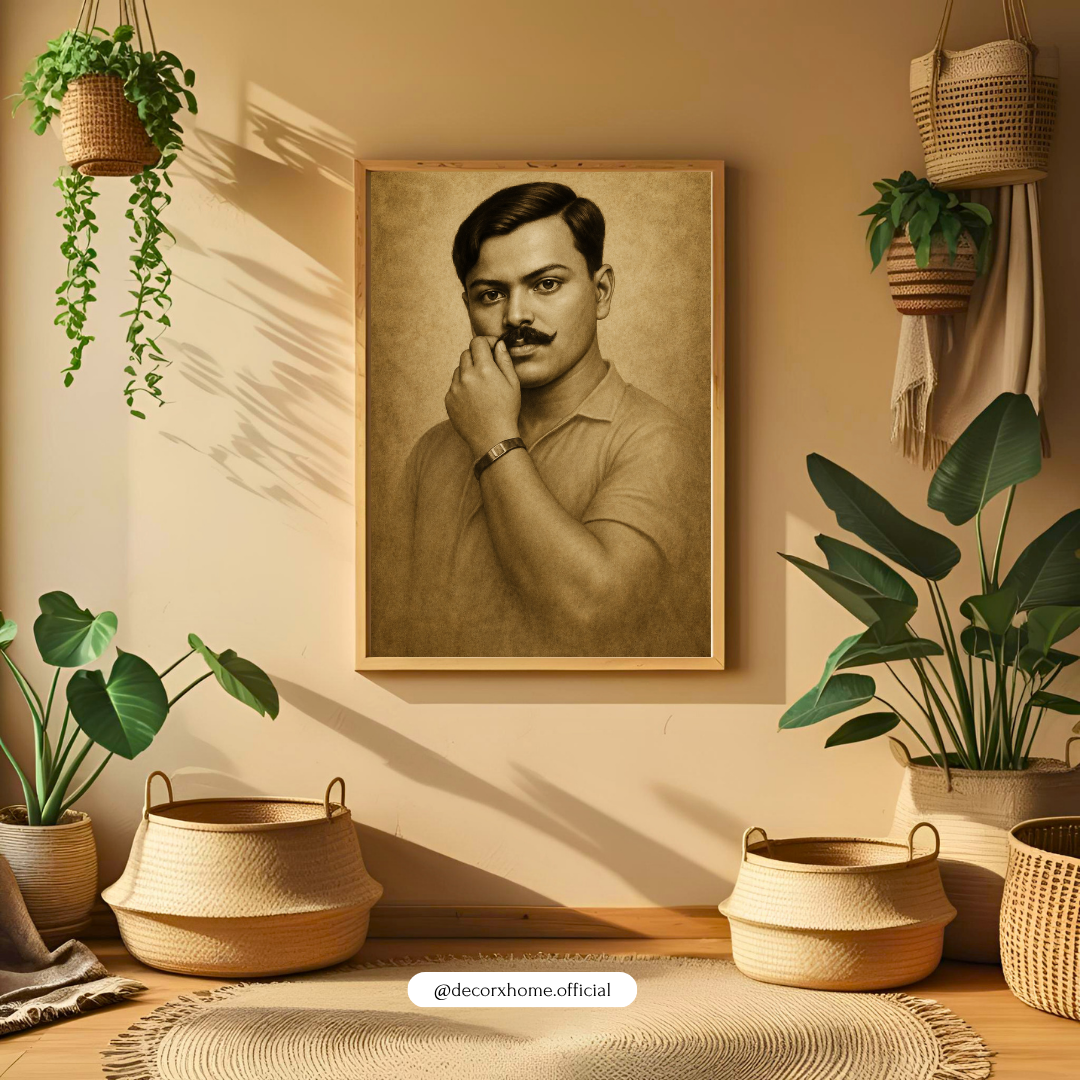 Bhagat Singh Portrait Wall Art | Indian Freedom Fighter Vintage Framed Poster