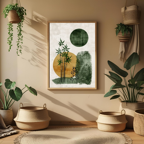 Abstract Bamboo & Sun Spiritual Wall Poster 🌿☀️