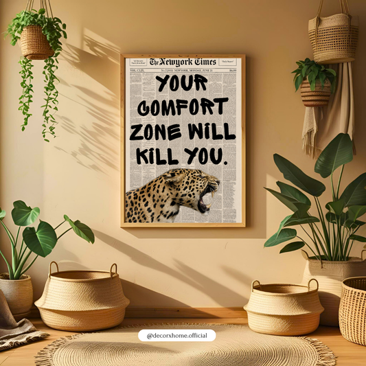 Comfort Zone Leopard Motivational Poster | Bold Inspirational Typography Wall Art by DecorxHome